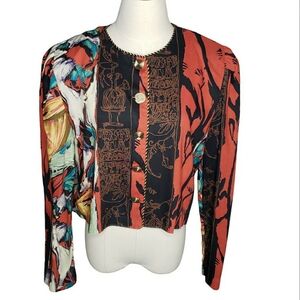 Vtg Jessica Howard USA Cropped Jacket 12 Shoulder Pads 80's Botanical Abstract